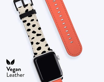 Pulseira de couro vegano CORAL SPLIT Dots para Apple Watch Series 1, 2, 3, 4, 5, 6, 7, 8, 9, 10, 11 e SE.