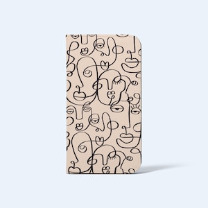 LINE ART FACES Wallet Phone Case | For iPhone and Galaxy Models, Card Holder, Vegan Leather, Satin Finish, Trending, One Year Warranty