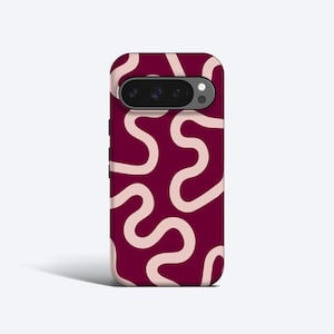 Etui na telefon Organic Lines w kolorze bordowym, do telefonów Pixel 10, 9, 8, 7, 6, z opcją magnetyczną