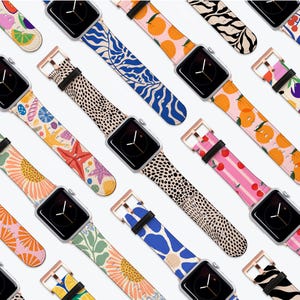 BLUE FLORAL Watch Strap - For Apple Series 1, 2, 3, 4, 5, 6, 7, 8, 9, 10, 11 SE Vegan Leather Band image 5