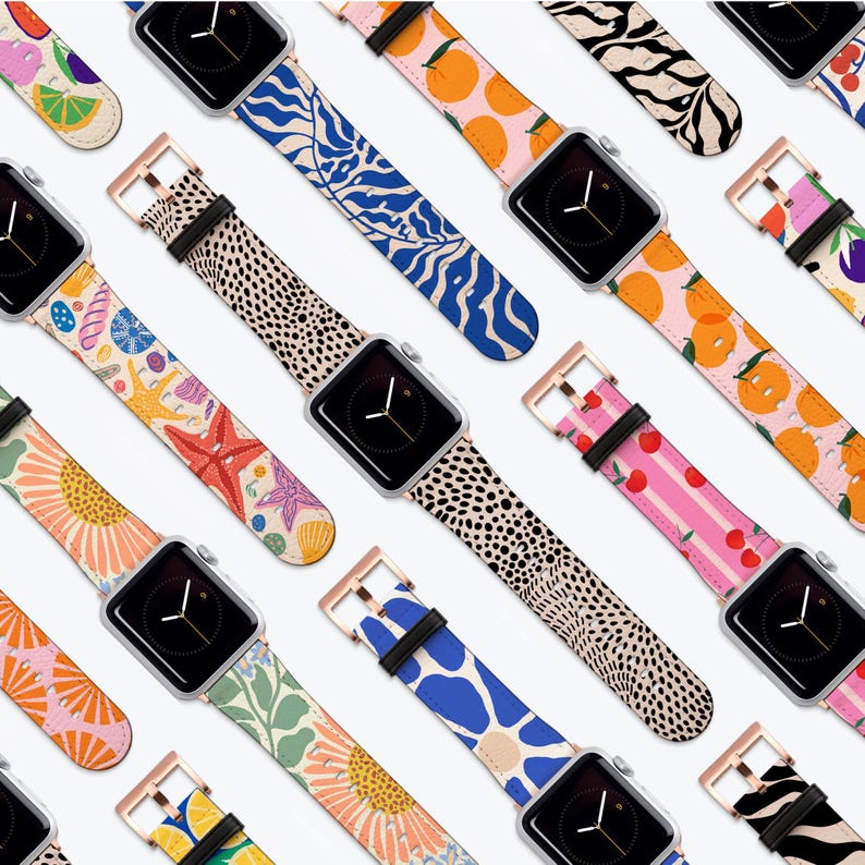 BLUE FLORAL Watch Strap - For Apple Series 1, 2, 3, 4, 5, 6, 7, 8, 9, 10, 11 SE Vegan Leather Band image 5