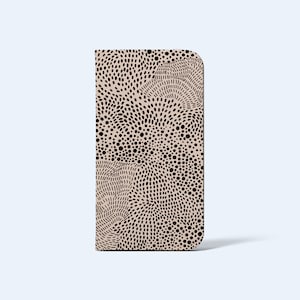 Funda para teléfono COCO WALLET / Para modelos iPhone y Galaxy, Tarjetero, Piel vegana, Acabado satinado, Puntos abstractos
