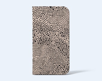 COCO WALLET Phone Case | For iPhone and Galaxy Models, Card Holder, Vegan Leather, Satin Finish, Abstract Dots