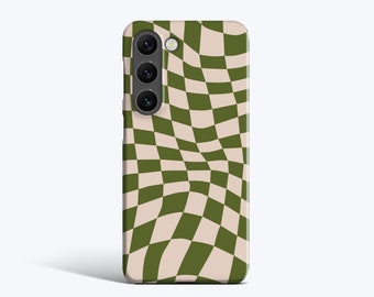 WAVY CHECK OLIVE | For Samsung Galaxy S23 Plus Case, Galaxy S22 Case, Galaxy S21 fe Case, Galaxy S20 Case, More Models, Checkered, Green