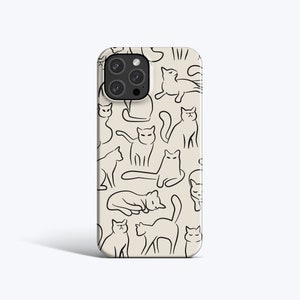 HAND DRAWN CATS | For iPhone 15 Pro Max Case, iPhone 13 Pro Case, iPhone 12 Case, iPhone 11 Case, MagSafe, Minimal, Line Art, Cute Cat Case