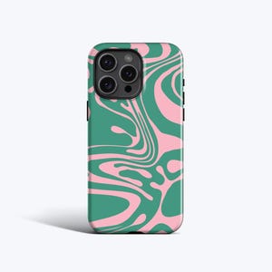 Capa de mármore VERDE ROSA | Para capa de iPhone 15, capa de iPhone 13, capa de iPhone 11, capa de iPhone xr, mais modelos, mármore líquido, minimalista
