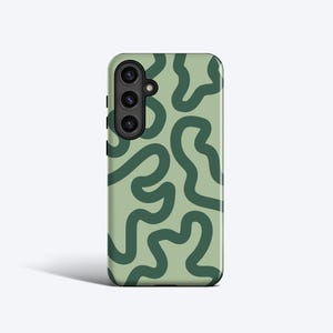 FUNKY LINES OLIVE Case, For Samsung Galaxy S24 Case, Galaxy S25 Ultra Case, Galaxy S23 Plus Case, Galaxy S22 Case, Green, Wavy Lines