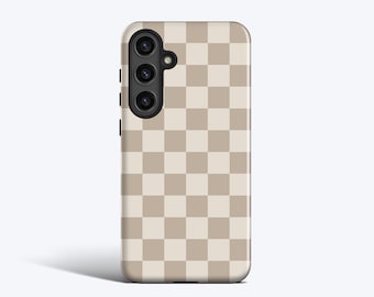 Beige Schackrutigt Skal - För Galaxy S26, S25, S24 Ultra, S23 fe, S22, S21, S20 med flera