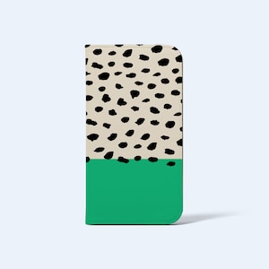 GREEN DOTS WALLET Custodia per telefono / Per modelli iPhone e Galaxy, Porta carte, Pelle vegana, Finitura satinata, Punti astratti a blocchi di colore
