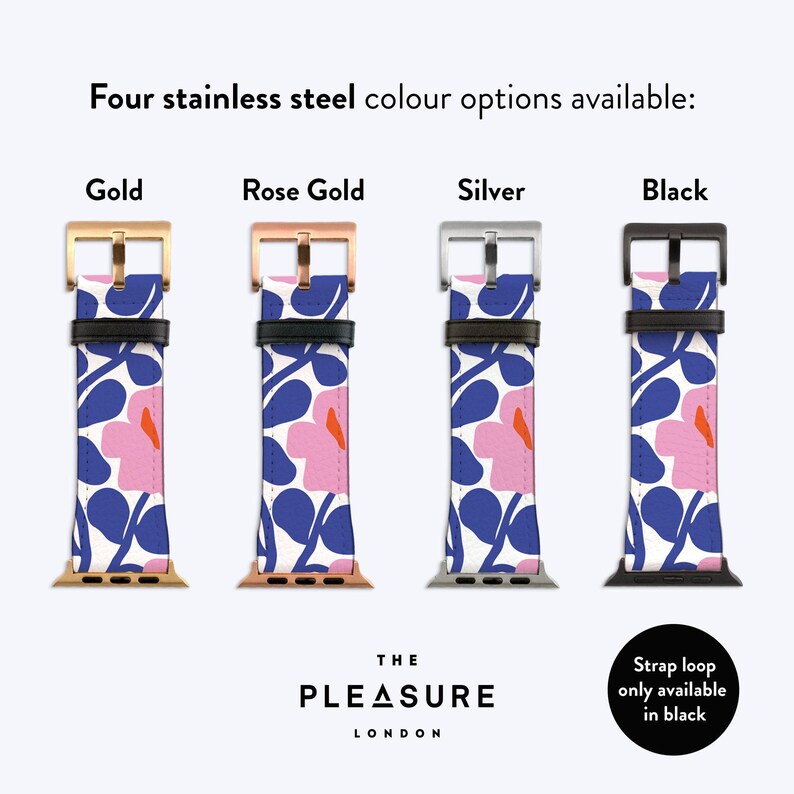 BLUE FLORAL Watch Strap - For Apple Series 1, 2, 3, 4, 5, 6, 7, 8, 9, 10, 11 SE Vegan Leather Band image 4