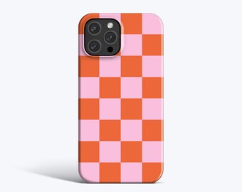 CHUNKY CHECK Étui rose orange | Pour étui iPhone 15, étui iPhone 14, étui iPhone 13, étui iPhone 11, tous les modèles, grand étui à carreaux, Y2K