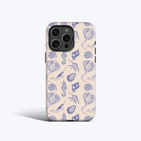 SEA CREATURES Blue Phone Case | For iPhone 16 Pro Max Case, iPhone 15 Pro Case, iPhone 14 Pro Case, MagSafe, Seashells, Seahorse, Case
