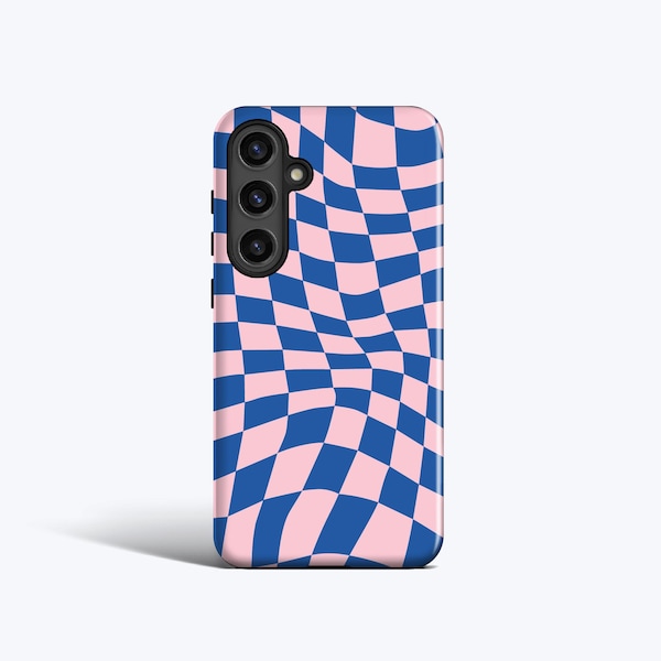 Etui na telefon z falistą niebieską kratką – do Galaxy S26, S25 Ultra, S24 Plus, S23 fe, S22, S21, S20, magnetyczne