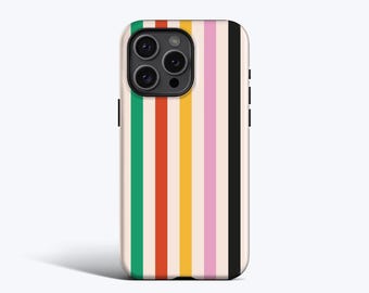FESTIVAL STRIPES Phone Case | Colourful Retro Stripes, Party Vibes, MagSafe – Fits iPhone 16e, 16 Pro Max, 15 Plus, 14, 13, 12, 11, and more