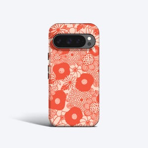 60&#39;s VINTAGE FLOWERS Case, For Pixel 8a Case, Pixel 7a Case, Pixel 6 Pro Case, Pixel 9 Pro xl Case, More Models, Retro, 60&#39;s Vibes, Red