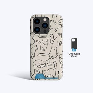 Custodia sottile per carte di credito con GATTI DISEGNATI A MANO / Custodia per iPhone 15 Pro, Custodia per iPhone 15, Custodia per iPhone 14+, Custodia per iPhone 13 Pro, Porta carte, Porta carte