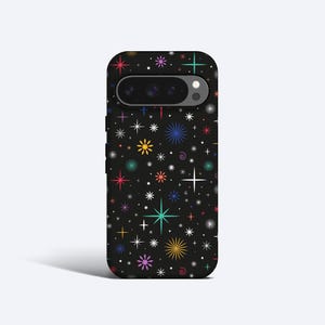 Capa para celular Pixel com estrelas brilhantes | Design colorido de céu noturno