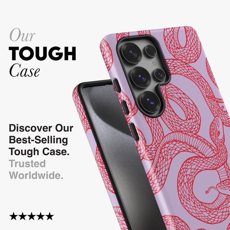 SCARLET SNAKES - For Galaxy S25 Ultra Case, Galaxy S24 feCase, Galaxy S23 Case, Galaxy S22 Case, Snake Pattern, Purple, red image 2