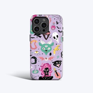 WITCHY MAGIC Lilac Case | For iPhone 16 Pro Max Case, iPhone 15Case, iPhone 14 Pro Max Case, All Models, Crow, Potion, Cats, Bats, Skull