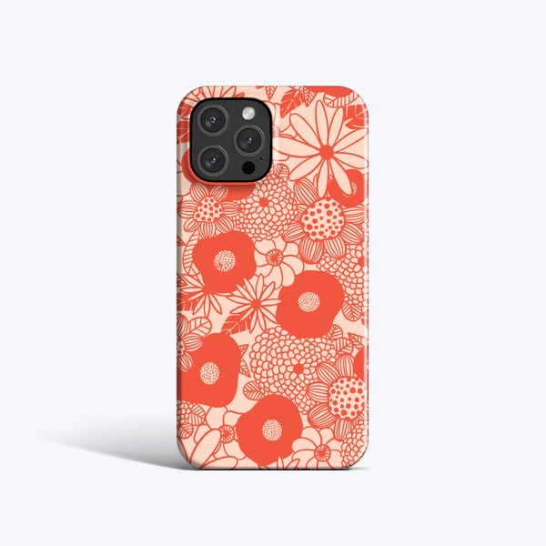 FLEURS VINTAGE DES ANNÉES 60 | Pour étui iPhone 15 Pro, étui iPhone 12 Pro, étui iPhone 11, étui iPhone XR, plus de modèles disponibles, ambiance rétro, rouge