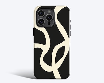 BOHO LINES BLACK Phone Case For iPhone 16 Pro Case, iPhone 15 Case, iPhone 14 Pro Max Case, iPhone 12 Case, MagSafe, Abstract Lines, Matisse