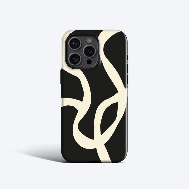 BOHO LINES BLACK Phone Case For iPhone 16 Pro Case, iPhone 15 Case, iPhone 14 Pro Max Case, iPhone 12 Case, MagSafe, Abstract Lines, Matisse image 1