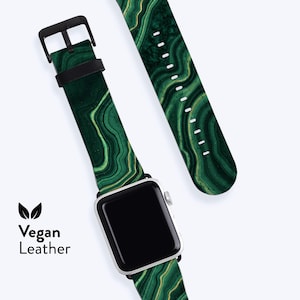 Malachite Watch Strap - For Apple Band, 1, 2, 3, 4, 5, 6, 7, 8, 9, 10, 11 11 SE Vegan Leather Band