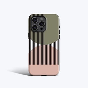 CIRCLES GEOMETRIC Phone Case | Blush and Moss Abstract, For iPhone 16 Pro Max, 16e, 15 Plus, 14 Pro, 13 mini, 12, 11, MagSafe Option