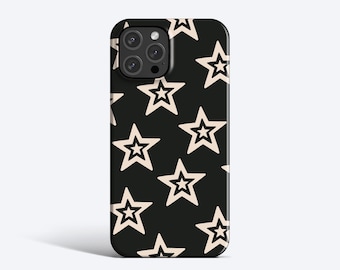 BLACK STARS Phone Case | Groovy Funky Star Pattern, For iPhone 16, 16e, 15, 14, 13, 12, 11, MagSafe Option