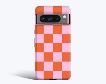 CHUNKY CHECK Orange Pink | For Pixel 9 Pro xl, 9a, 8a, 8 Pro, 7 Pro, 7a, 6 Pro, 6a, More Models, Checkered print, Y2K inspired