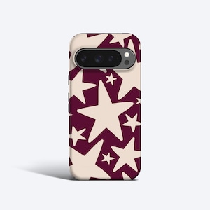 Coque De Portable WONKY STARS BORDEAUX | Pour Pixel 9 Pro xl, 9a, 8a, 8 Pro, 7 Pro, 7a, 6 Pro, 6a, autres modèles, bordeaux, crème, bohème