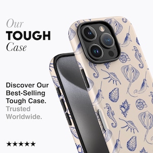 SEA CREATURES Blue Phone Case | For iPhone 16 Pro Max Case, iPhone 15 Pro Case, iPhone 14 Pro Case, MagSafe, Seashells, Seahorse, Case image 2