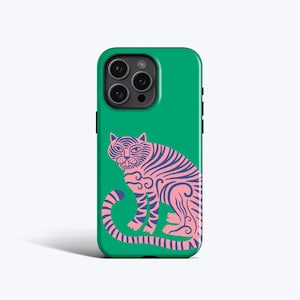 Etui pour portable TIGRE DU BENGAL ROSE | Cat Lady Jungle Style, Coques pour iPhone 16 Pro Max, 16e, 15 Plus, 14 Pro, 13 Mini, 12, 11, Option MagSafe
