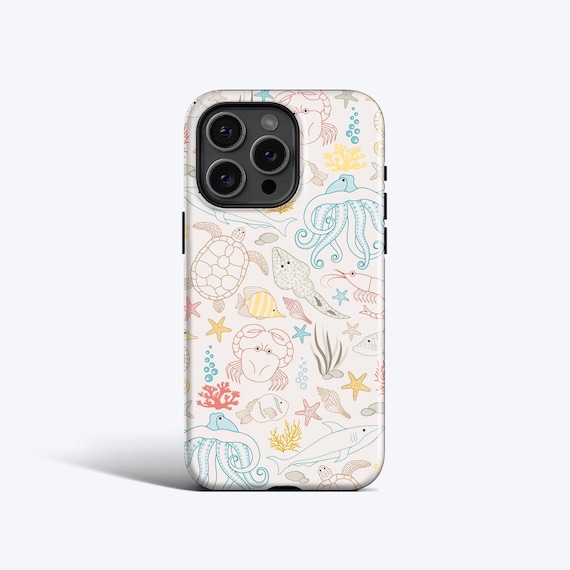 SEA WORLD Phone Case | For iPhone 15 Pro Case, iPhone 13 Pro Case, iPhone 12 Case, iPhone 11 Case, More Models, Shark, Octopus, Turtle, Crab