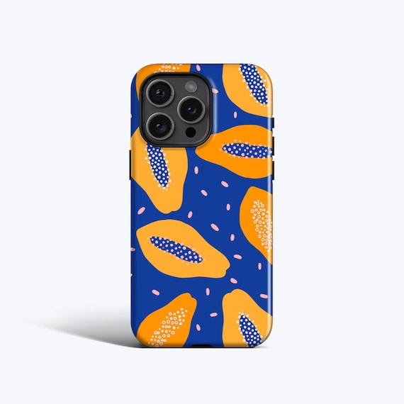 PAPAYA Phone Case For iPhone 15 Pro Case, iPhone 14 Case, iPhone 13 Case, iPhone12 Case, More Models, Fruit Pattern, Blue, Orange