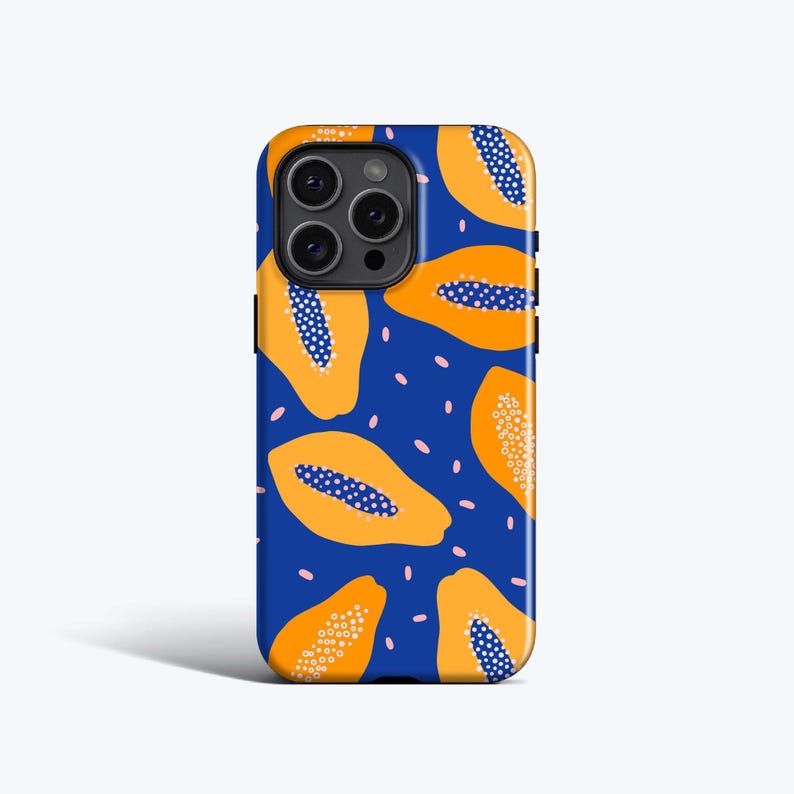 PAPAYA Phone Case For iPhone 15 Pro Case, iPhone 14 Case, iPhone 13 Case, iPhone12 Case, More Models, Fruit Pattern, Blue, Orange image 1