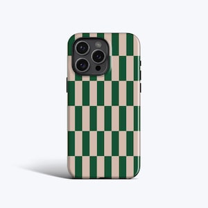 LONG CHECKERED Phone Case For iPhone 16 Pro Case, iPhone 15 Case, iPhone 14 Case, iPhone 13 Case, iPhone 12 Case, MagSafe, Checkered, Green