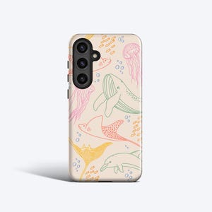 GEKLEURD SEA LIFE-telefoonhoesje | Voor Samsung Galaxy S25 Ultra, S24 fe, S23 fe, S22 Plus, S21, S20, alle modellen, walvis, dolfijn