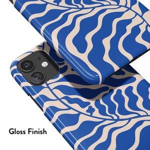 a phone case with a blue and white wavy pattern.