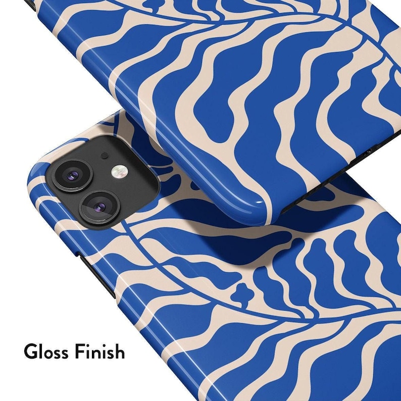 a phone case with a blue and white wavy pattern.