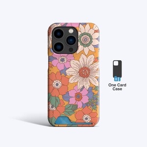 Custodia sottile per carte di credito RETRO FLOWERS ORANGE / iPhone 16 Pro Max, 15 Plus, 14 Pro, 13 Pro, porta carte, porta carte