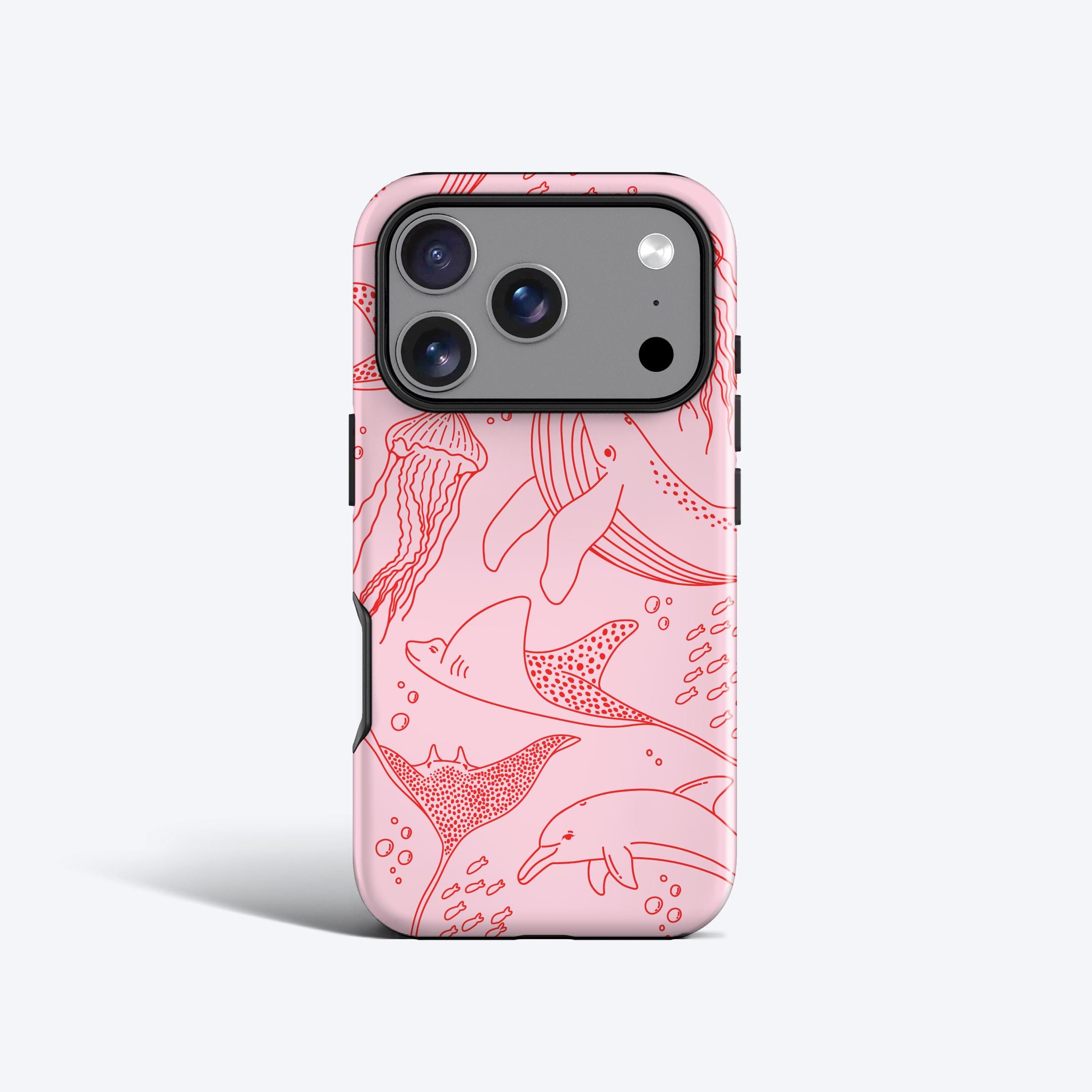 Pink Sea Life Phone Case, for iPhone 17, 16, 15, 14, 13, 12