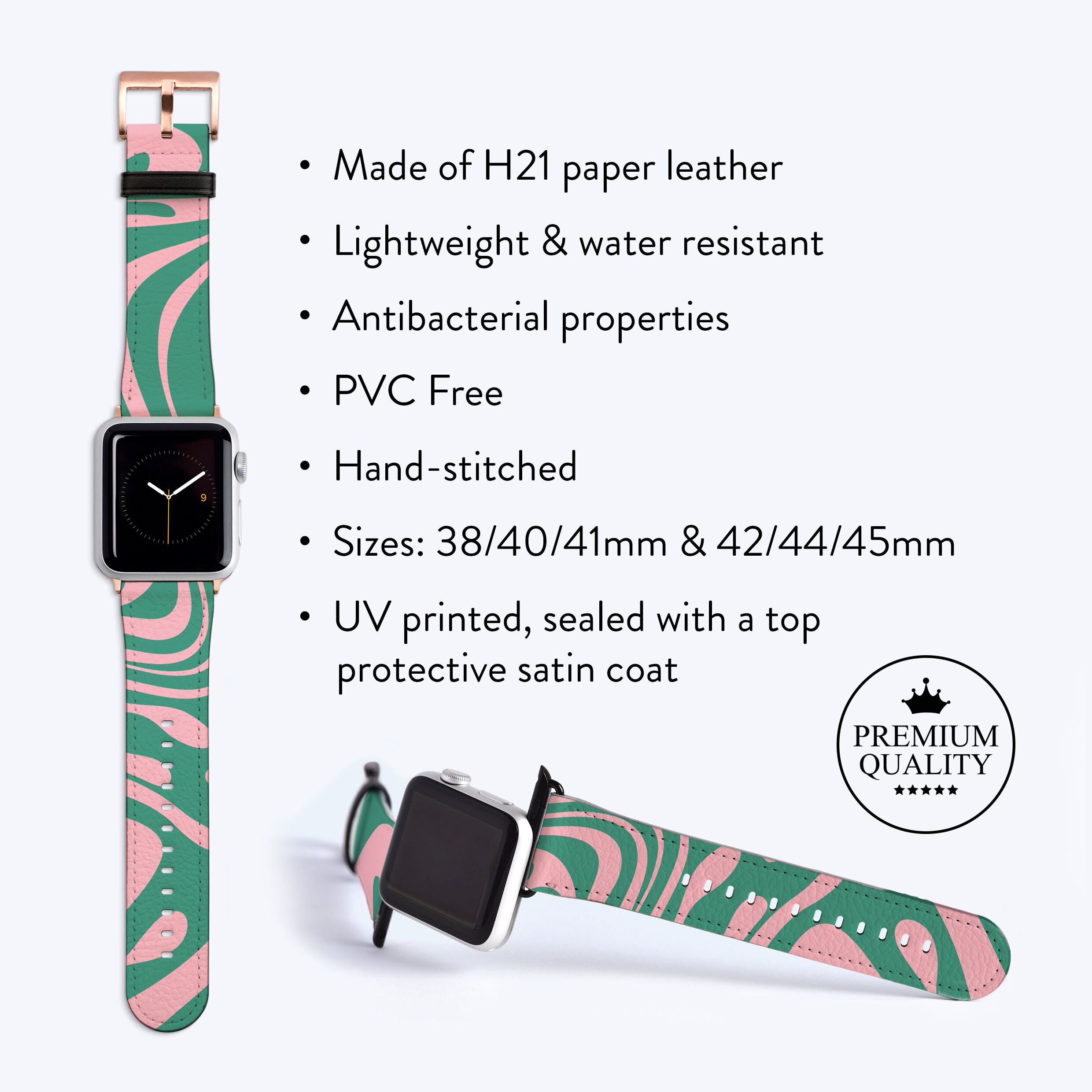 GREEN PINK Marble Watch Strap for Apple Band Vegan H21