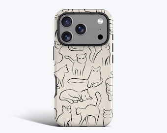 Hand Drawn Cats Phone Case, For iPhone 17 Air, 16 Pro Max, 16e, 15, 14, 13 Mini, 12, 11 - MagSafe, kitty
