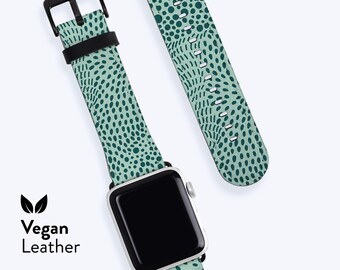 Pulseira Mint Dots para Apple Watch | Compatível com Apple Series 1, 2, 3, 4, 5, 6, 7, 8, 9, 10, 11 e SE | Pulseira em couro vegano