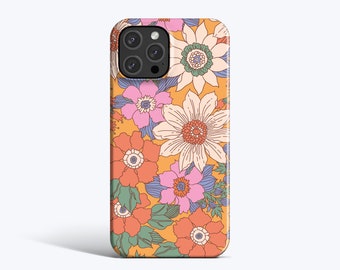 RETRO FLOWERS | For iPhone 15 Pro Case, iPhone 14 Pro Case, iPhone 12 Case, iPhone 13 Case, More Models Available, Groovy Flowers, Orange