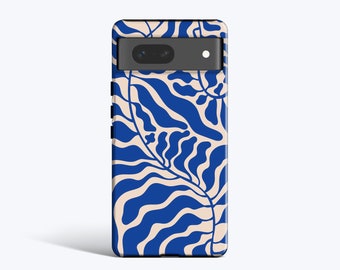 ABSTRAKTE BLÄTTER Blaue Hülle | Für Pixel 8 Pro Case, Pixel 7 Case, Pixel 6 Pro Case, Pixel 5 Case, Alle Modelle, Gewellte Blätter, Matisse Style