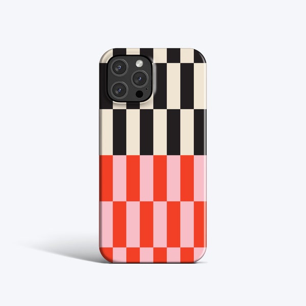 CARREAUX LONGS Rouge Crème | Pour étui iPhone 15 Pro, étui iPhone 13 Pro, étui iPhone 12, étui iPhone 11, plus de modèles, damier, tendance