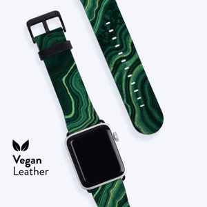 Correa de reloj de malaquita para Apple Band 1, 2, 3, 4, 5, 6, 7, 8, 9, 10, 11 y 11 SE de cuero vegano.