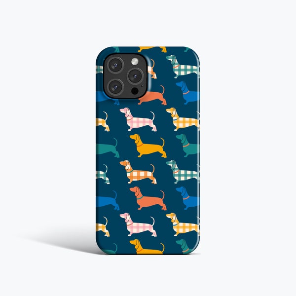 GINGHAM SAUSAGE DOGS | For iPhone 15 Pro Max Case, iPhone 13 Case, iPhone 14 Case, iPhone 12 Case, More Models, Minimal, Dachshund, Teal,